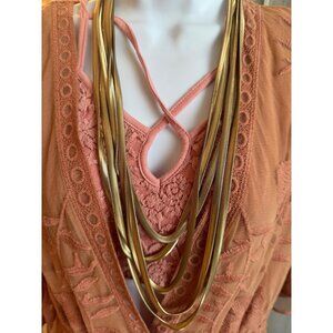 Layered Gold Tone Flat Multi Strand  Snake Chain Necklace Magnetic Clasp